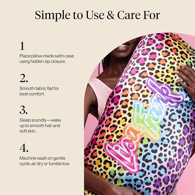 Kitsch x Lisa Frank Satin Pillowcase with Zipper for Hair & Skin, Softer Than Silk Pillow Cases, Wrinkle-Free, Smooth and Cooling Satin Pillow Covers King Size (19x36) - Rainbow Leopard