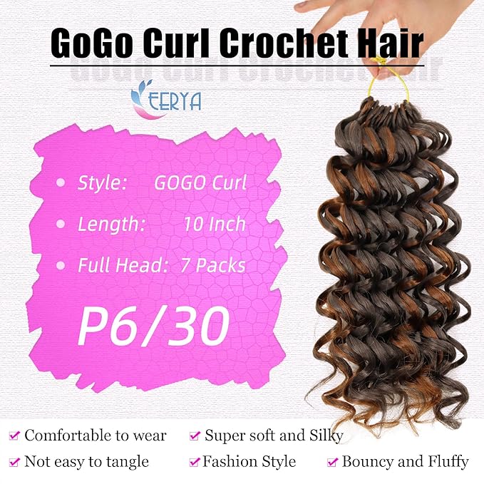 7 Packs GoGo Curl Crochet Hair 10 Inch Short Curly Crochet Hair for Women Water Wave Beach Curl Deep Twist Crochet Braids Synthetic Braiding Hair Extensions (10 Inch, P6/30)
