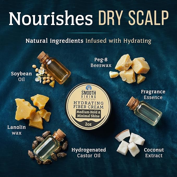 Smooth Viking Hydrating Fiber Cream for Men - Hair Gel with Flexible Styling, 2oz - Improves Hair Health, Natural Scent, Minimal Shine, Dairy-Free - Hair Fiber for Damaged & Thinning Hair