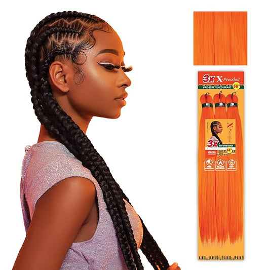 Sensationnel X-pression prestretched braiding hair - 3x braid 58 inch all kanekalon flame retardant synthetic braid for box braids and twists (1 pack, ORANGE)
