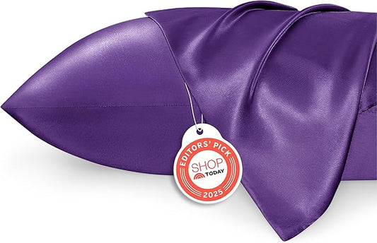 Bedsure Satin Pillowcase 2 Pack Similar to Silk Pillow Cases Standard Size, Pillow Case for Sleeping Women with Envelope Closure, Gifts for Women Men, Purple, 20x26 Inches, 2pcs