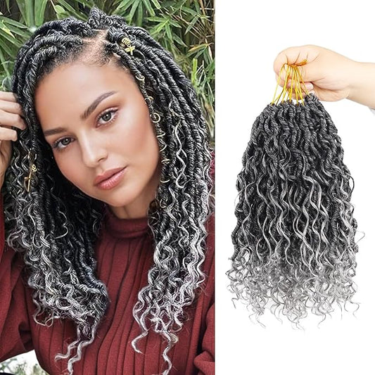 Goddess Locs Crochet Hair 12 Inch 9 Packs Synthetic Faux Locs Crochet Hair for Black Women, River Locs Hair Extensions Style Pre looped Crochet with Curly Ends