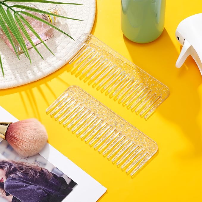 Patelai Wide Tooth Comb Large Hair Detangling Comb for Curly, Wet Dry Hair, No Handle Detangler Accessories(Glitter Clear)