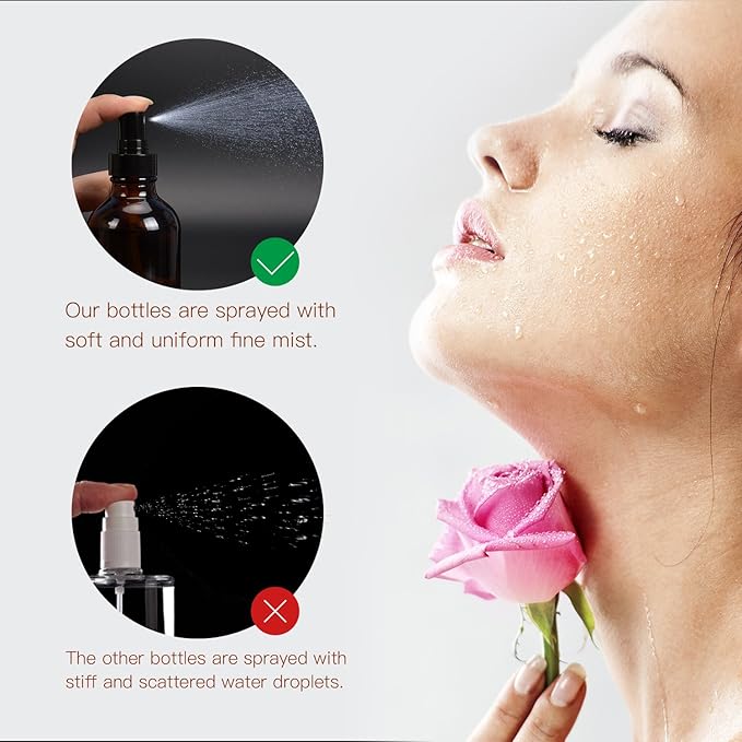 ULG Fine Mist Sprayers 4 oz Amber Boston Bound Glass Bottles 8 Pieces Empty Spray Atomizer Aromatherapy Cosmetic Sprays Including Waterproof DIY Labels