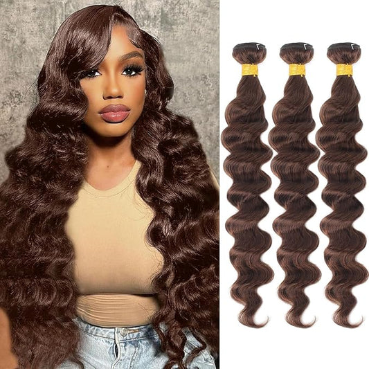 Bundles Human Hair Chocolate Brown Loose Wave Human Hair Bundles 22 24 26 Inch 12A 100% Unprocessed Brazilian Virgin Hair Loose Deep Wave 3 Bundles Remy Human Hair Extension 4# Color