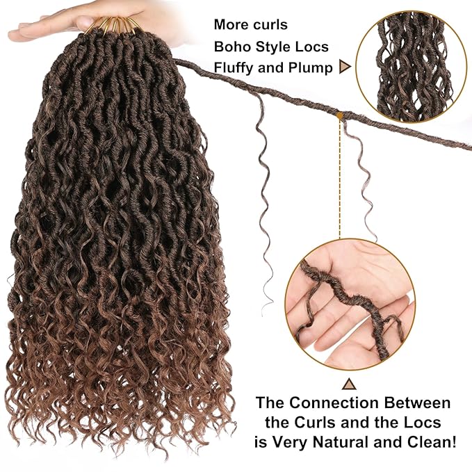 COOKOO 8 Packs Boho Goddess Locs Crochet Hair for Women 14 Inch Goddess Faux Locs Crochet Hair Pre-curled River Locs Hair for Women Pre Looped Bohemian Locs Hair Extensions T30