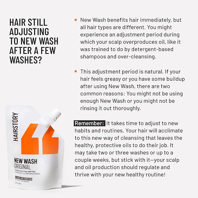 Hairstory New Wash Original Refill, Cleansing Cream for All Hair Types, Detergent Free Shampoo & Conditioner Alternative, Promotes Scalp Health, 8oz