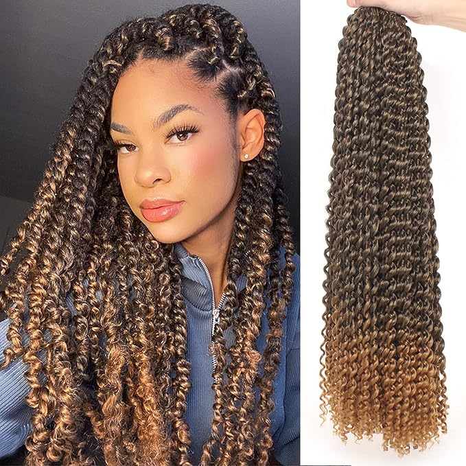 Leeven 24 Inch Long Passion Twist Hair Ombre Blonde Water Wave Braiding Hair for Butterfly Locs 2 Packs Hot Water Setting Synthetic Passion Twists Crochet Braids Hair for Women (18 Strands/Pack,T27#)
