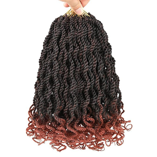 Leeven 14 Inch Senegalese Twist Crochet Hair with Curly Ends 8 Packs Ombre Copper Red Pre Looped Short Wavy Crochet Braids for Kids Women Ginger Pre Twist Small Hanava Twist Synthetic Braiding Hair