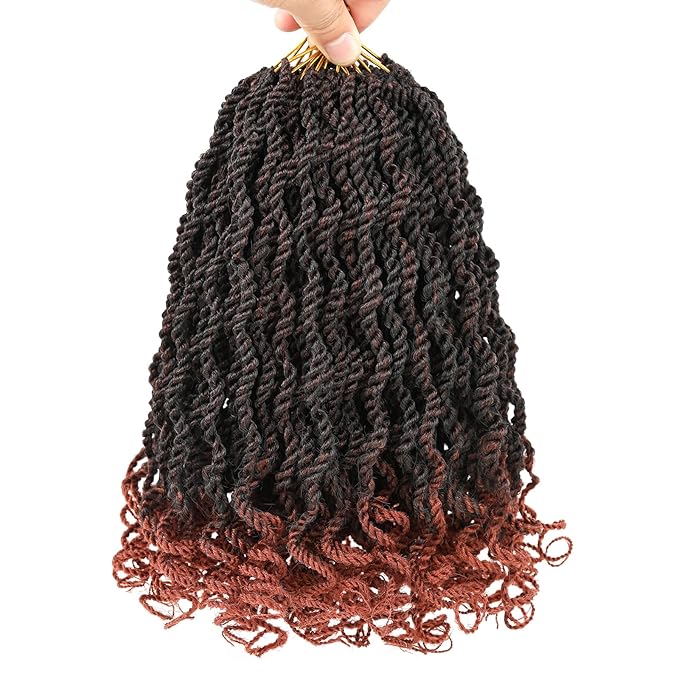 Leeven 12 Inch Senegalese Twist Crochet Hair with Curly Ends 8 Packs Ombre Copper Red Pre Looped Short Wavy Crochet Braids for Kids Women Ginger Pre Twist Small Hanava Twist Synthetic Braiding Hair