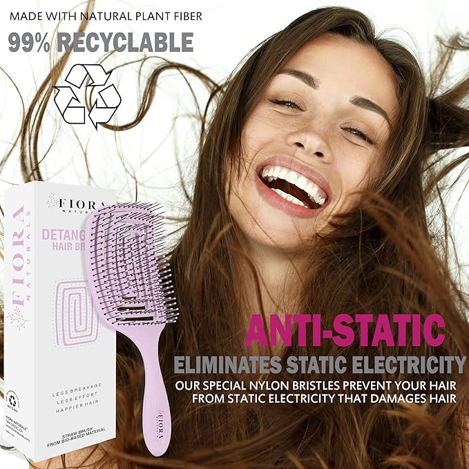 Fiora Naturals Paddle Hair Brush for Thick Hair - Detangler Brush for women - Vented Hairbrush for Gentle Detangling, Best Hair Brush for Wet or Dry Hair - Pink