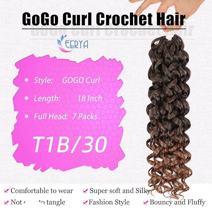 7 Packs GoGo Curl Crochet Hair 18 Inch Short Curly Crochet Hair for Women Deep Wave Beach Curl Crochet Braids Synthetic Braiding Hair Extensions(18 Inch, #T30)