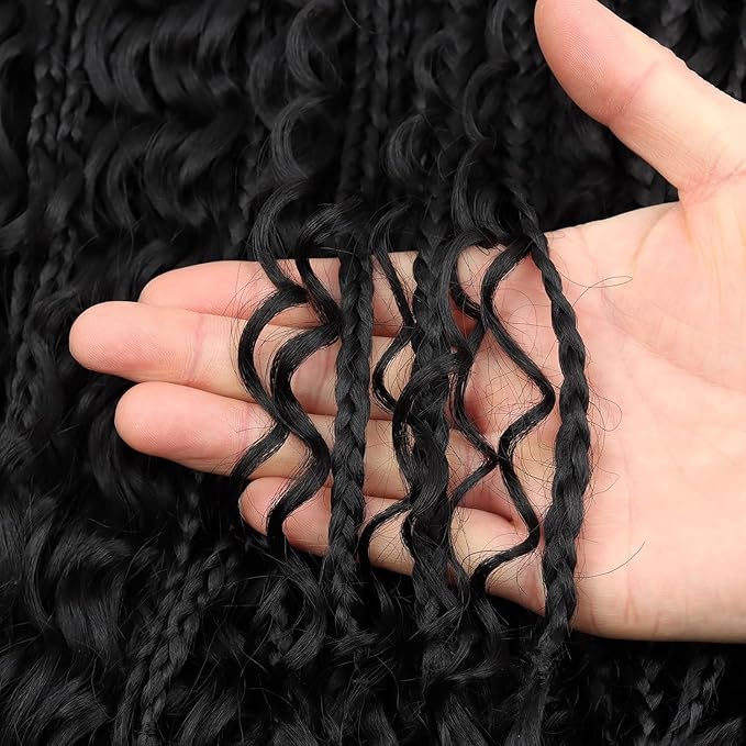 16 inch Goddess Box Braids Crochet Hair for Black Women 8 Packs Crochet Box Braids Pre-looped Boho Box Braids Crochet Braids Synthetic Braiding Hair Extension 1B