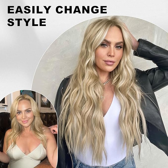 ALXNAN Clip In Hair Extensions,Dirty Blonde Long Wavy Hair Extensions 20 Inch 4PCS Thick Hairpieces for Women