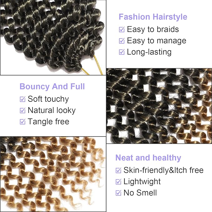 Ombre Color Passion Twist Crochet Hair for Women 9 Packs 10 Inch Water Wave Short Twist Crochet Hair Curly Pre-looped Braiding Hair Extensions For Butterfly Locs Braids 1b27
