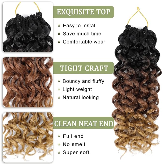 Vomella GoGo Curl Crochet Hair 8 Packs Water Wave Hair 10 Inch Curly Crochet Hair for Women Short Beach Curl Hair Synthetic Deep Twist Hair Extensions(1B/30/27#)
