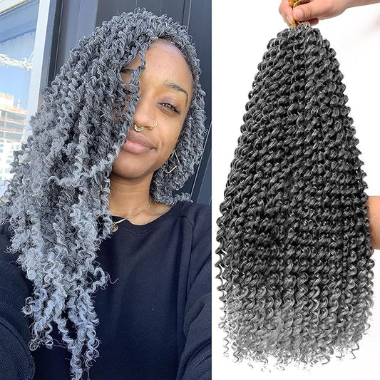 Dorsanee Ombre Gray Passion Twist Hair 18 Inch 7 Packs Water Wave Crochet Hair Long Bohemian Curly Braiding Hair for Butterfly Locs, Faux Locs, Boho Style Spring Twist Crochet Braids (TGray#)