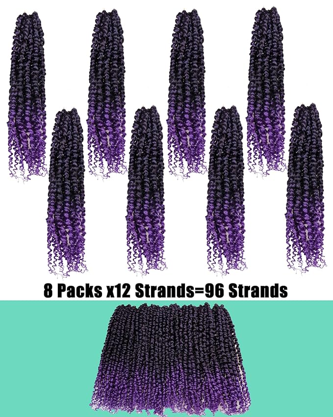 crochet twists pre looped-14 Inches 8 Packs Passion Twist Crochet Hair for Black Women and Kids-Omber Purple,Soft Lightweight Hair Extension(14"-8 Packs,T1B/Purple)