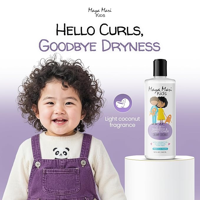 2 in 1 Natural Kids Shampoo and Conditioner, Tear Free | For Toddlers with Curly Hair | For All Kids Hair Types | Coconut & Lime Twist, Made in the USA, 12 Fl Oz