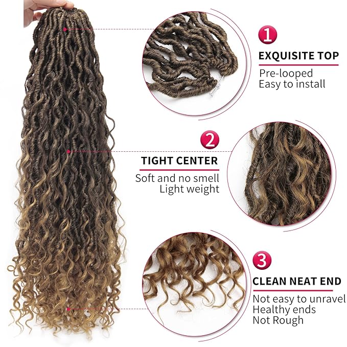 Goddess Locs Crochet Hair 22Inch 6Packs Crochet Locs,Boho Faux Loc With Curly Ends Long Bohemian Hippie Loc Crochet Braids for Black Women(22inch 1B/27)