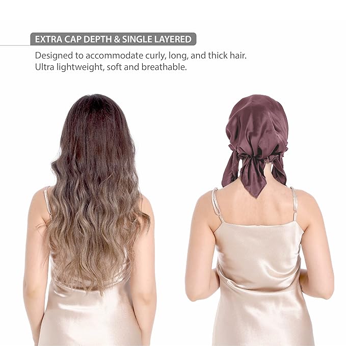 SissiLita 100% Silk Bonnet for Sleeping, Large Silk Sleep Cap with Tie Band for Curly Hair Care (Mauve)