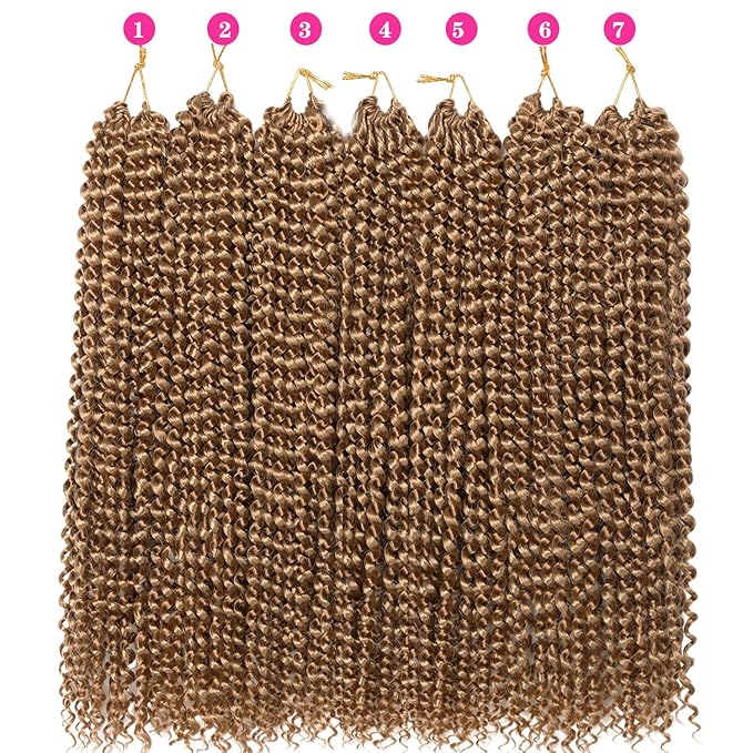 Ubeleco 24 Inch Passion Twist Hair, Long Water Wave Crochet Hair 22 Strands/Pack Blonde Passion Twist Crochet Hair Bohemian Synthetic Curly Braiding Hair Extensions (24 Inch (Pack of 7), #27)
