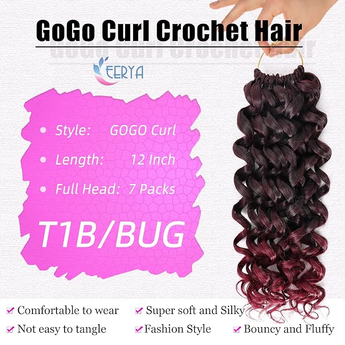 7 Packs GoGo Curl Crochet Hair 12 Inch Red Burgundy Short Curly Crochet Hair for Women Beach Curl Water Wave Deep Twist Crochet Braids Synthetic Braiding Hair Extensions (12 Inch, T1B/BUG)