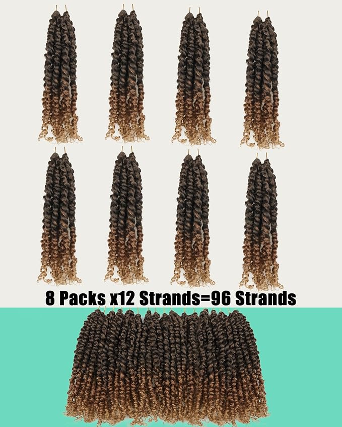 10 Inches 8 Packs Short Passion Twist Crochet Hair for Black Women and Kids-3 Tones Ombre Black to Brown Blonde, Pre Looped Pretwisted Crochet Hair Extension(10"-8 Packs,T1B/30/27)