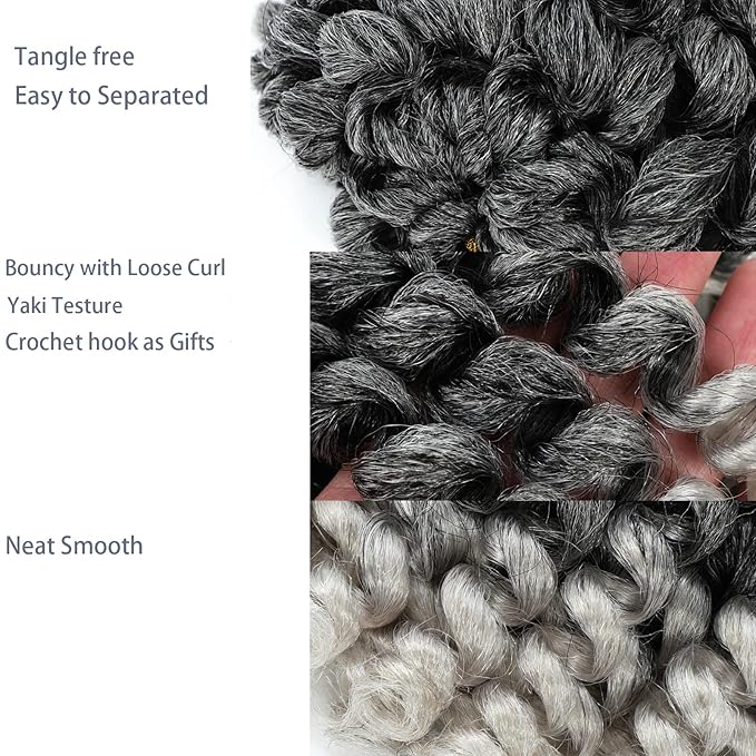 2X Ringlet Wand Curl Jamaican Bounce 3 Packs Silver Grey 8 inch Synthetic Crochet Hair Extensions Short Crochet Braiding Hair 20 Roots (#Ombre Silver Gray)