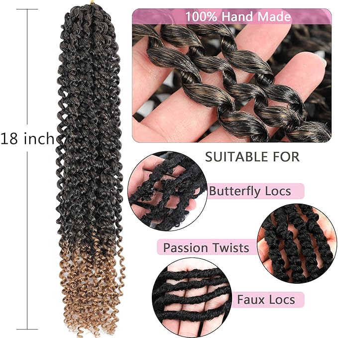 Passion Twist Hair 18 Inch 8 Packs Passion Twist Crochet Hair For Black Women Water Wave Braiding Hair Bohemain Long Spring Twist Hair Synthetic Hair Extension 18 Inch (Pack of 8), T27)
