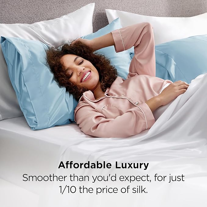 Bedsure King Size Satin Pillowcase Set of 2 - Aqua Silky Pillow Cases for Hair and Skin with Envelope Closure, Similar to Silk Pillow Cases, Gifts for Women Men, 20x36 Inches, 2pcs