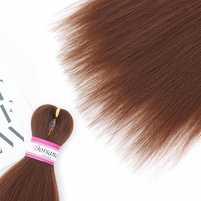 Dorsanee Brown Braiding Hair Pre Stretched 20 Inch 8 Packs Braiding Hair Extensions for Crochet Box Braids Twists Locs Hair Soft Yaki Texture Hot Water Setting (20inch,#30)