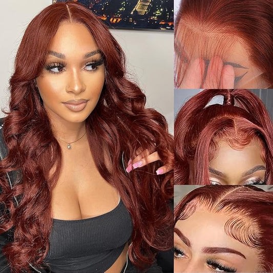 22 Inch Reddish Brown Lace Front Wigs Human Hair 13×6 HD Lace Body Wave Aubrun Brown Front Wig Pre Plucked Red Human Hair Colored Wig 180% Density