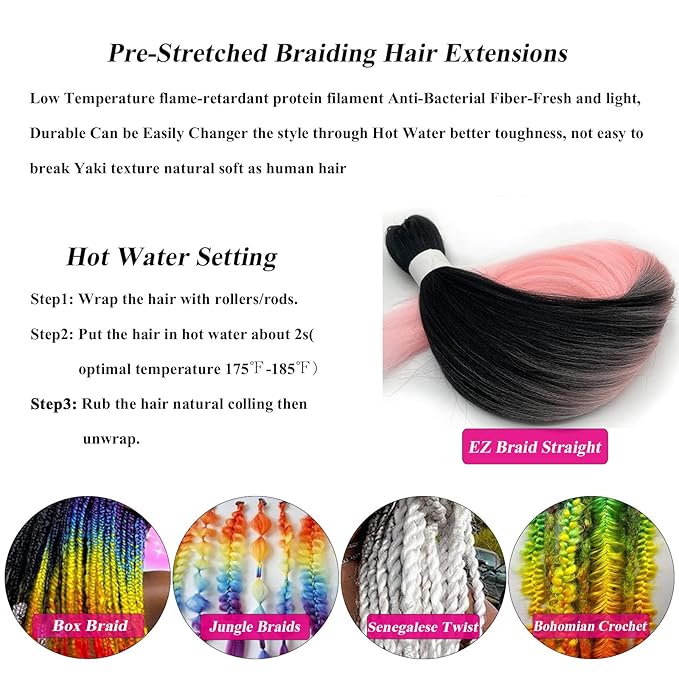 Pink Ombre Braiding Hair Pre Stretched 26 Inch Easy Braid Braiding Hair Extensions for Box Braids Knotless Crochet Jumbo Kids Micro Braiding Hair Ombre 3 Pack
