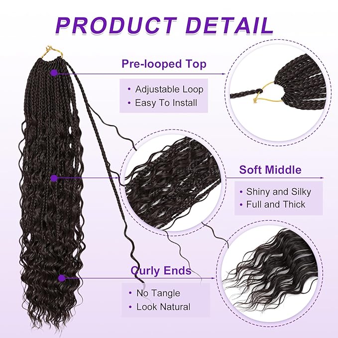 Eacia Goddess Box Braids Crochet Hair 24 Inch 7 Packs Boho Box Crochet Hair for Women Pre Looped Dark Brown Braids with Curly Ends (24 Inch, 4#)