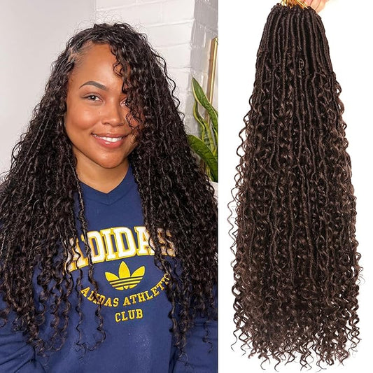 Goddess Locs Crochet Hair-24 Inch 8 Packs Boho Faux Locs Crochet Hair for Black Women Pre Looped Soft Locs with Curly Ends (#4, 24 Inch(Pack of 8))