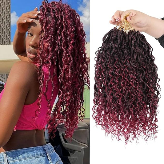Goddess Locs Crochet Hair,Vemet 14 Inch 9 Packs Synthetic Faux Locs Crochet Hair for Black Women,River Locs Hair Extensions Boho Style Pre looped Faux Locs with Curly Ends