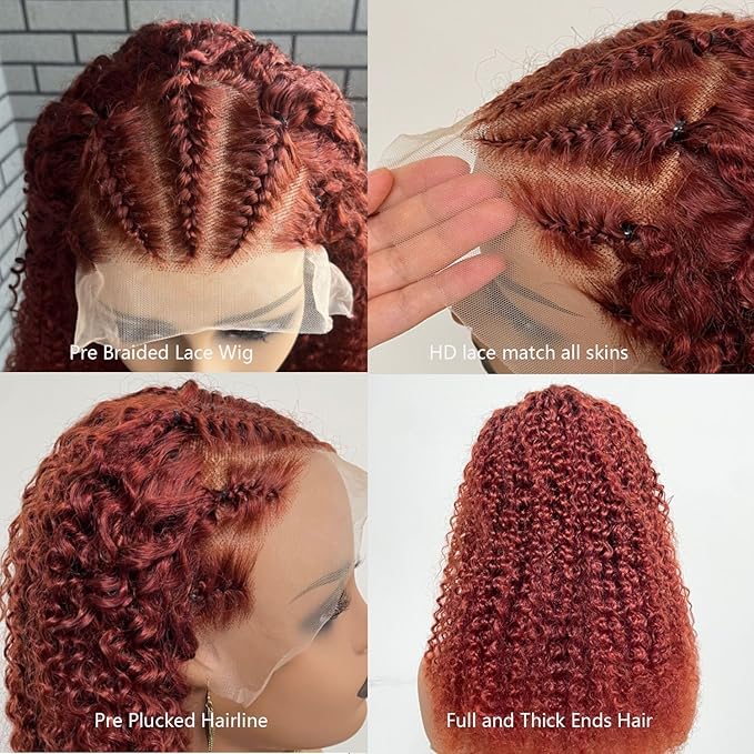 200% Density Reddish Brown Deep Wave Lace Front Wigs Human Hair 13x4 HD Transparent Curly Human Hair Wig Pre Plucked 13X4 Ginger Brown Wig Human Hair Glueless Colored Wigs With Baby Hair 18inch