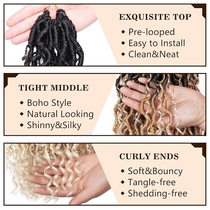 COOKOO 8 Packs 30 Inch Goddess Locs Crochet Hair for Women Ombre 3 Tone Boho Faux Locs Crochet Hair Pre Looped Bohemian Locs Crochet Hair with Curls Hippie River Locs Hair Extentions 1B/27/613#