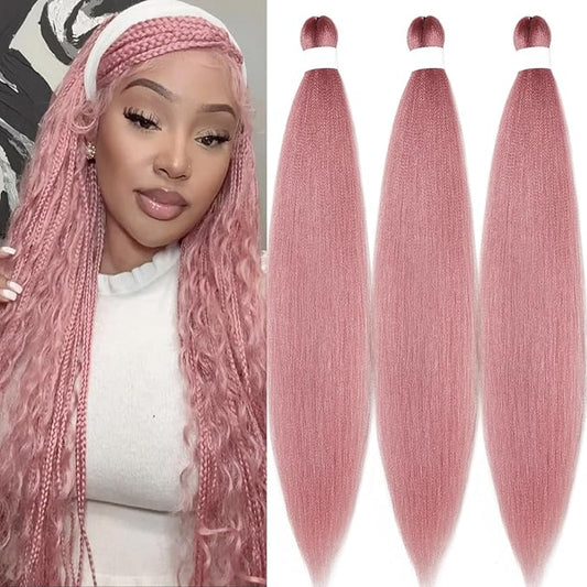 Pink Braiding Hair Extensions For Braids Magenta Pink Braiding Hair Pre Stretched 26 Inch, Hot Water Set Yaki Synthetic Hypoallergenic Pre Stretched Braiding Hair Bundles
