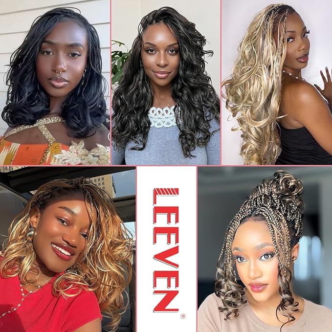 Leeven 10 Inch Pre Looped Curly Crochet Hair 8 Packs Black Boho French Curl Crochet Braids Short Bob Goddess Box Braids Loose Wave Synthetic Hair Extensions for Women Girl
