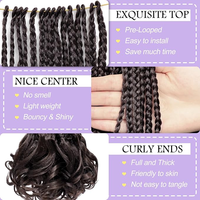 French Curly Braiding Hair Prelooped 12 Inch Dark Brown Crochet Hair for Women 8 Packs Short Crochet Braids with Curly Ends Synthetic Hair Extension 4#