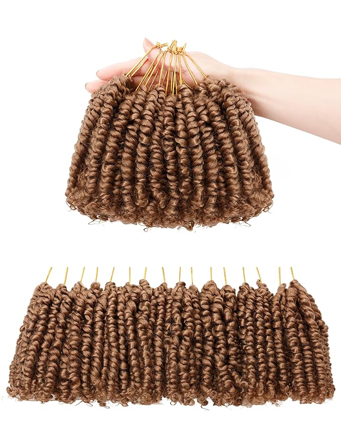 Short Passion Twist Crochet Hair for Black Women and Kids,Pre-Twisted Pre Looped Passion Twist Hair,4 Inch 8 Packs Blonde Short Bob Spring Twist Bohemian Braids Hair Extensions(4"-8P,27#)