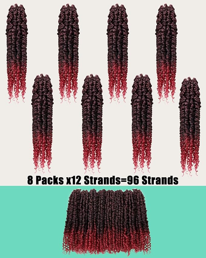 14 Inches 8 Packs Passion Twist Crochet Hair-Ombre Burgundy Pre-twisted Passion Twists,Pre-Looped Crochet Braids Made Of Bohemian Hair Synthetic Braiding Hair Extensions (14 Inch(Pack of 8), TBUG)