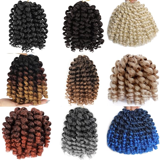 5 Packs 2X Ringlet Wand Curl Jamaican Bounce 8 inch Synthetic Crochet Hair Extensions Crochet Braiding Hair 20 Roots Crochet Curly Hair(8Inch (Pack of 5), 1B)