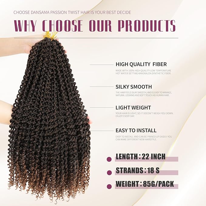 Dansama Passion Twist Hair Water Wave Braiding Hair for Butterfly Style Crochet Braids Bohemian Hair Extensions (22inch (Pack of 7), T1B/30)
