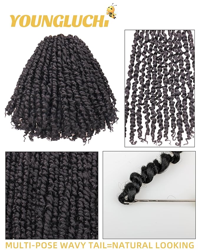 Pre-Twisted Passion Twist Crochet Hair for Black Women Passion Twist Hair Pre Looped Bohemian Braids 10 Inch 7 Packs Natural Black Short Bob Curly Braiding Hair Extensions(10"-7P,1B)