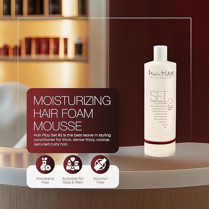 HairPlay Set #2 Hair Foam Mousse - Medium Hold Styling Foam for Frizz Control - Hair Mousse for Curls - Curl Defining Mousse - Mousse for Wavy Hair - Refill Hair Mousse Bottle - 16 Fl Oz