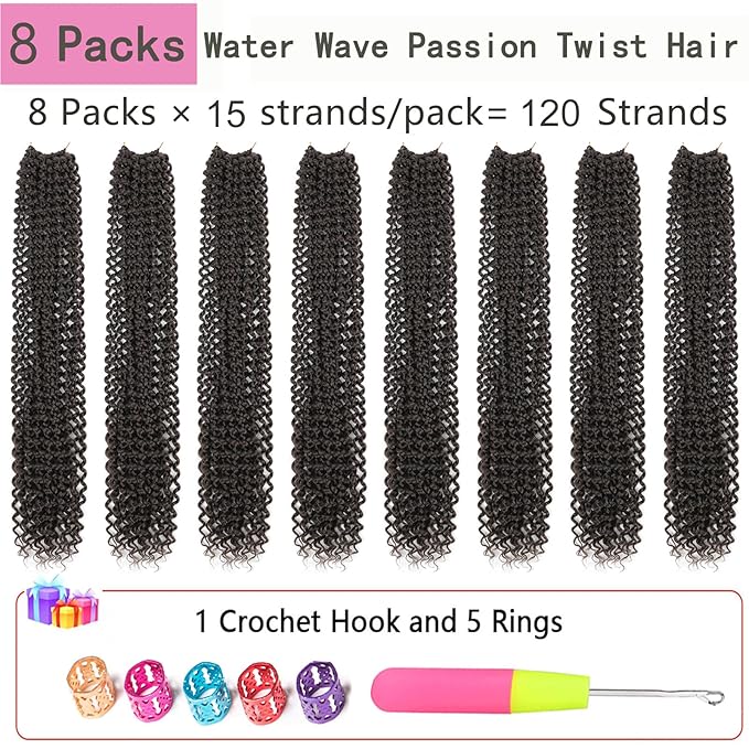 Passion Twist Hair 18 Inch 8 Packs Water Wave Crochet Hair Curly Braiding Hair For Butterfly Locs Long Bohe Crochet Braids (18 Inch (Pack of 8), 4#)