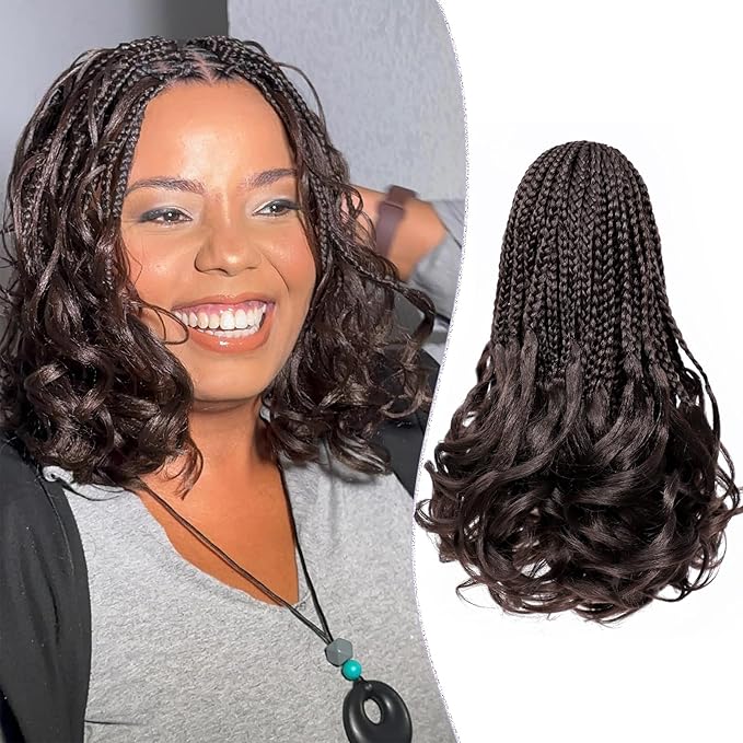 French Curly Braiding Hair Prelooped 12 Inch Dark Brown Crochet Hair for Women 8 Packs Short Crochet Braids with Curly Ends Synthetic Hair Extension 4#